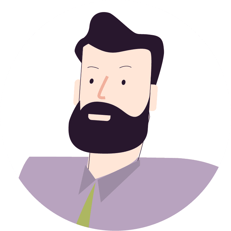 black-haired cartoon man with beard