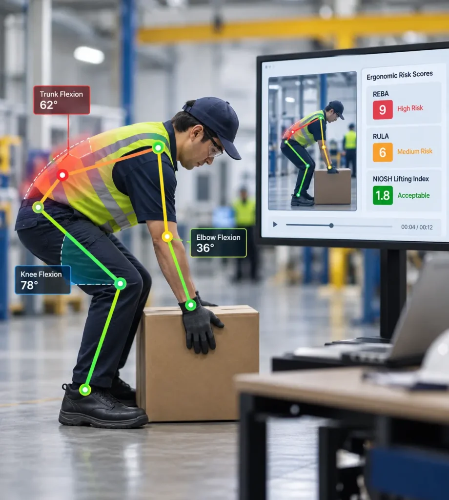 Ergonomic assessment using AI to analyze worker posture and ergonomic risk during manual lifting